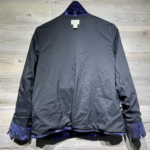 Chicos Velvet Jacket Women’s L (2) Paisley Floral Open Front Blazer Blue Purple - Picture 4 of 11